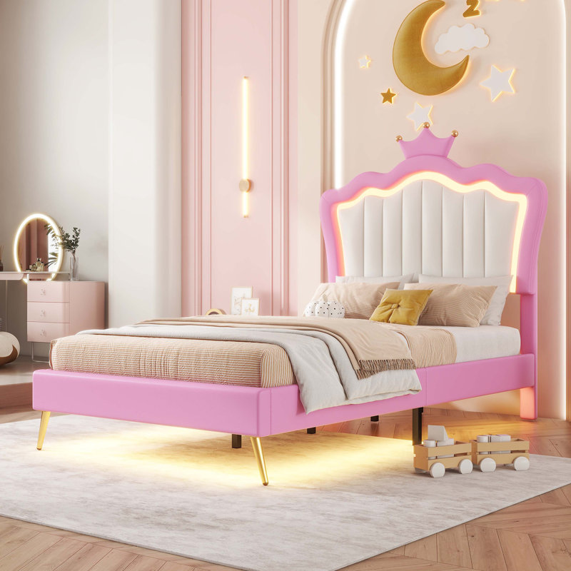 Pink twin upholstered bed online